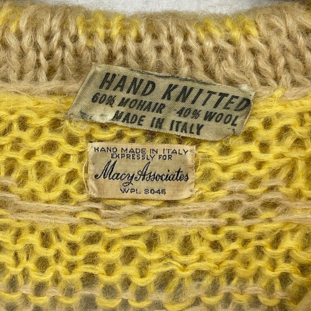 MACY ASSOCIATES Cardigan S Mohair Wool Hand Knitted Striped Button Up Yellow VTG - Picture 5 of 12